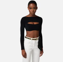 Elisabetta Franchi Top Cropped In Viscosa Con Cut Out^ Top, T-Shirt & Body