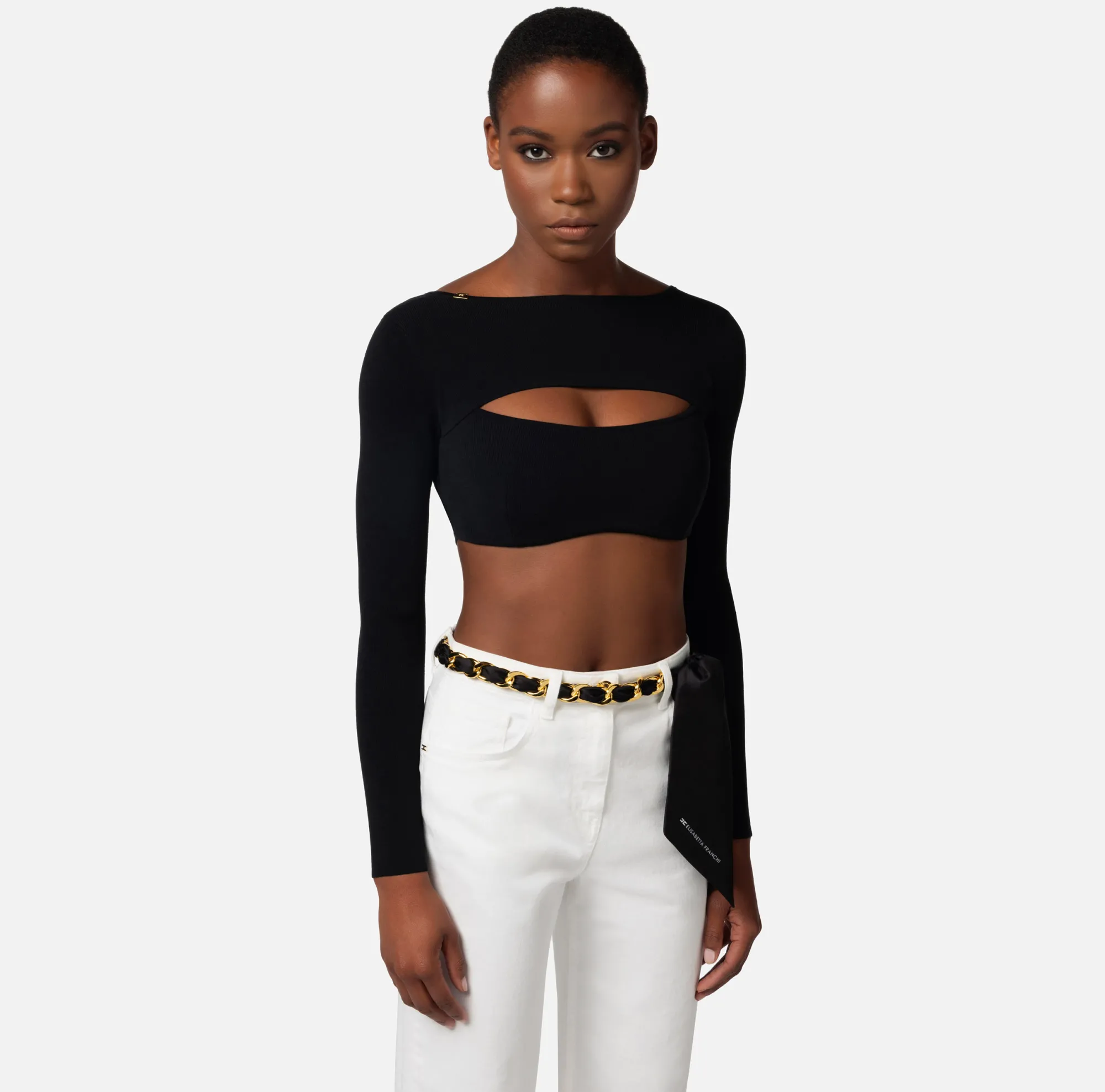 Elisabetta Franchi Top Cropped In Viscosa Con Cut Out^ Top, T-Shirt & Body