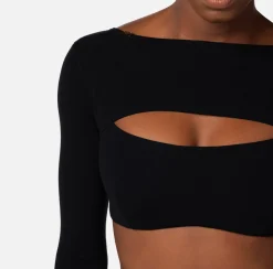 Elisabetta Franchi Top Cropped In Viscosa Con Cut Out^ Top, T-Shirt & Body