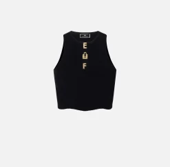 Elisabetta Franchi Top Cropped In Viscosa Con Lettering^ Top, T-Shirt & Body