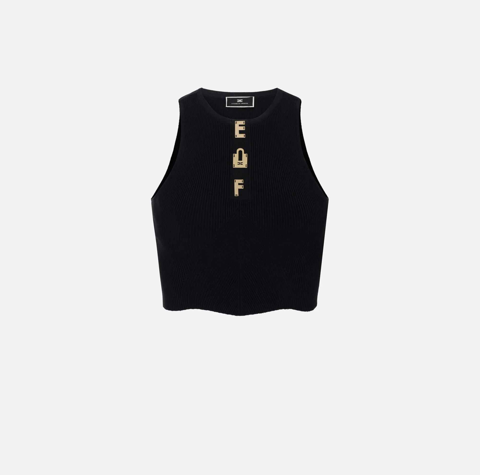 Elisabetta Franchi Top Cropped In Viscosa Con Lettering^ Top, T-Shirt & Body