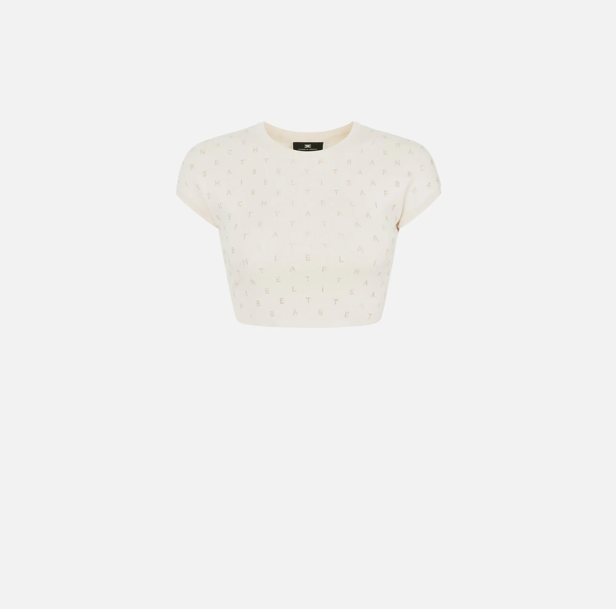 Elisabetta Franchi Top Cropped In Viscosa Con Lettering In Strass^ Top, T-Shirt & Body