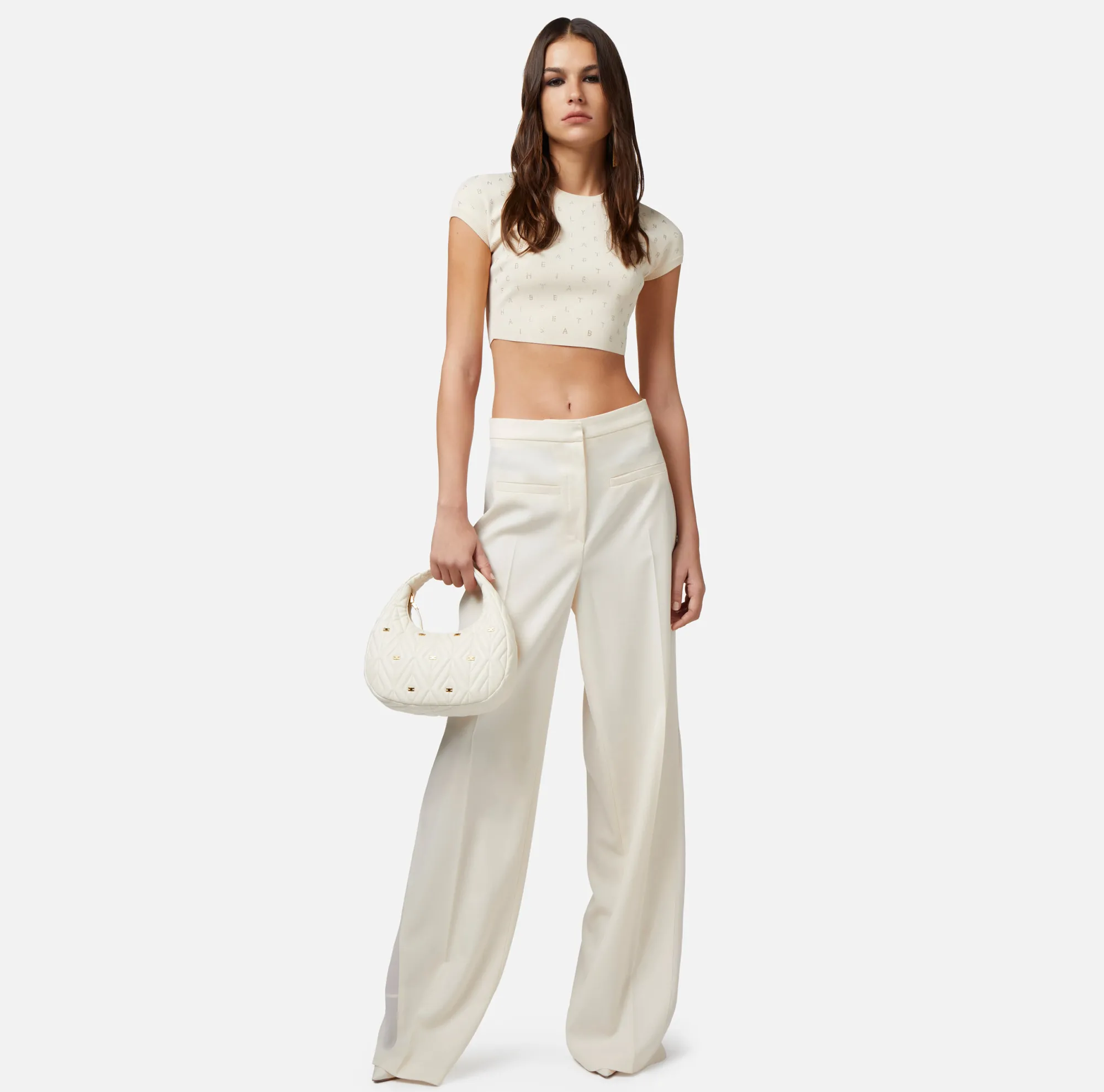 Elisabetta Franchi Top Cropped In Viscosa Con Lettering In Strass^ Top, T-Shirt & Body