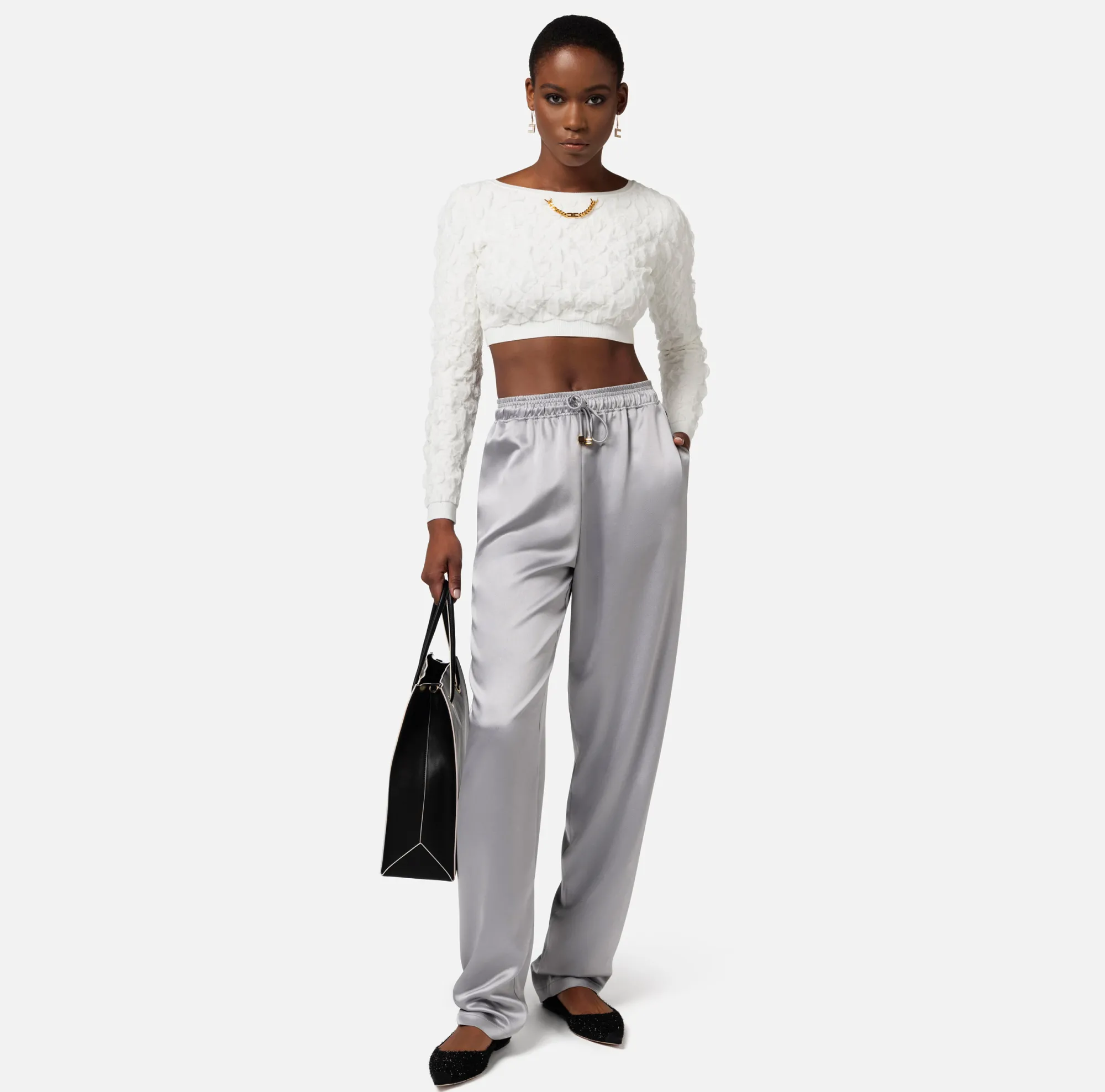 Elisabetta Franchi Top Cropped In Viscosa Goffrata^ Top, T-Shirt & Body