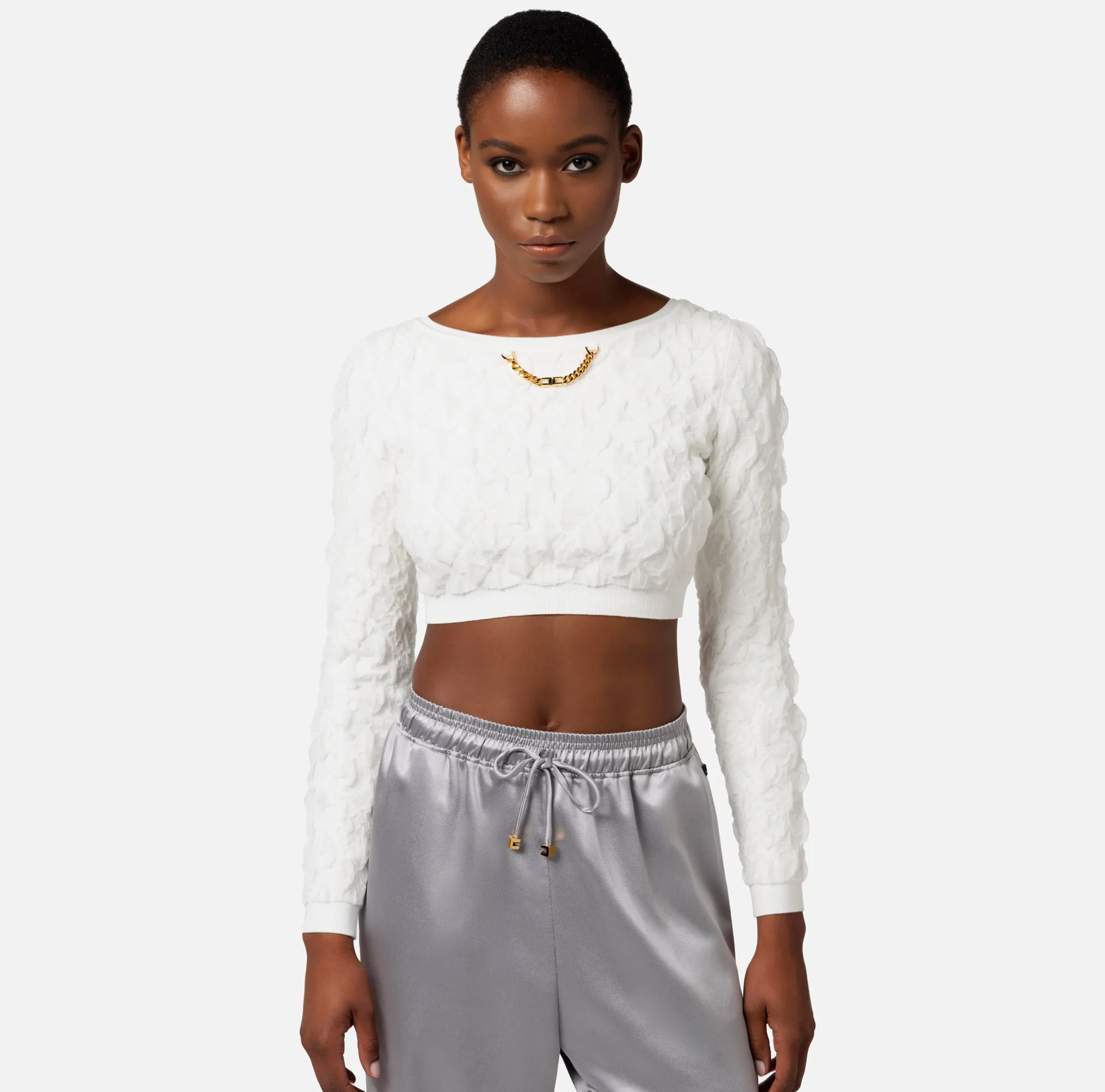 Elisabetta Franchi Top Cropped In Viscosa Goffrata^ Top, T-Shirt & Body