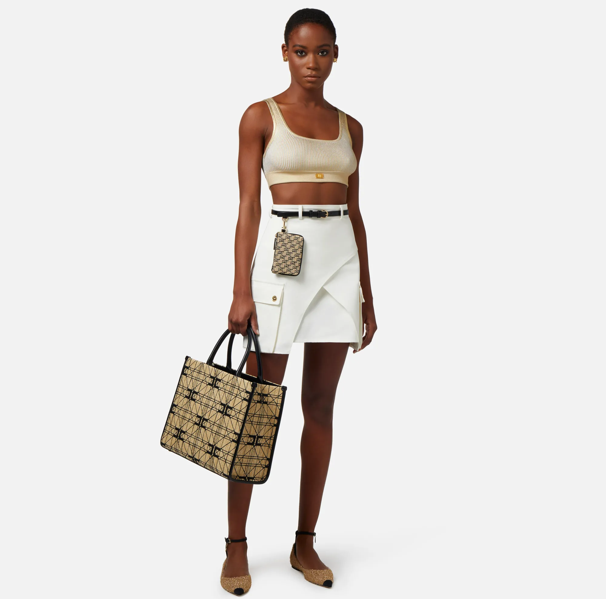 Elisabetta Franchi Top Cropped In Viscosa Laminata^ Top, T-Shirt & Body
