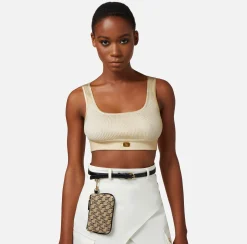 Elisabetta Franchi Top Cropped In Viscosa Laminata^ Top, T-Shirt & Body