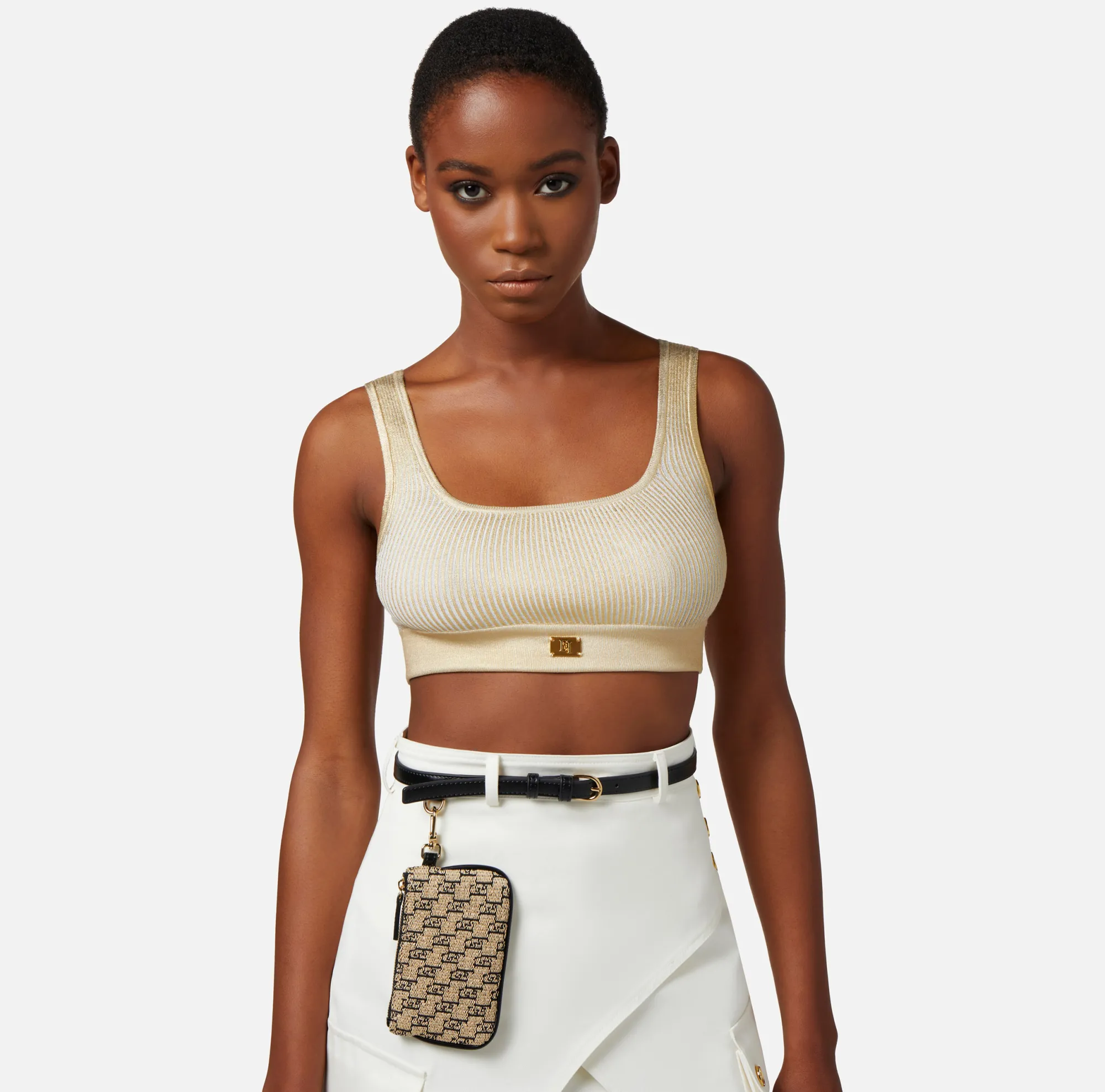 Elisabetta Franchi Top Cropped In Viscosa Laminata^ Top, T-Shirt & Body
