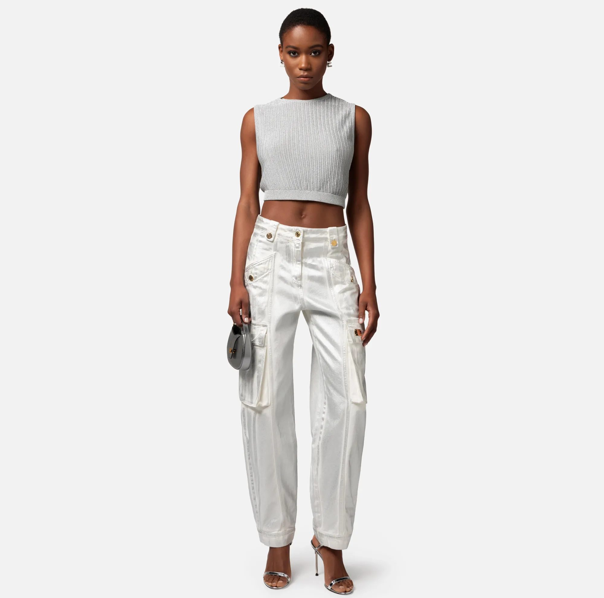 Elisabetta Franchi Top Cropped In Viscosa Metallizzata^ Top, T-Shirt & Body