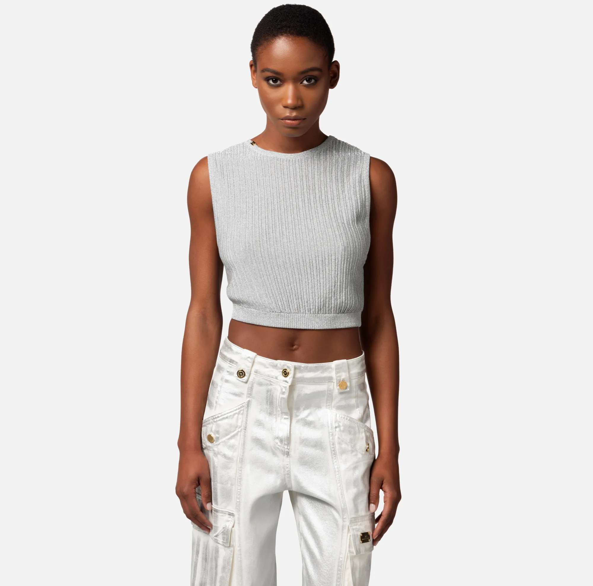 Elisabetta Franchi Top Cropped In Viscosa Metallizzata^ Top, T-Shirt & Body