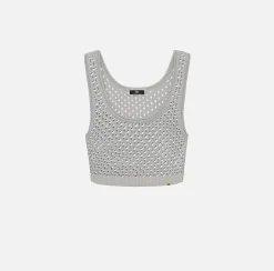 Elisabetta Franchi Top In Cotone Punto Rete Con Strass^ Top, T-Shirt & Body