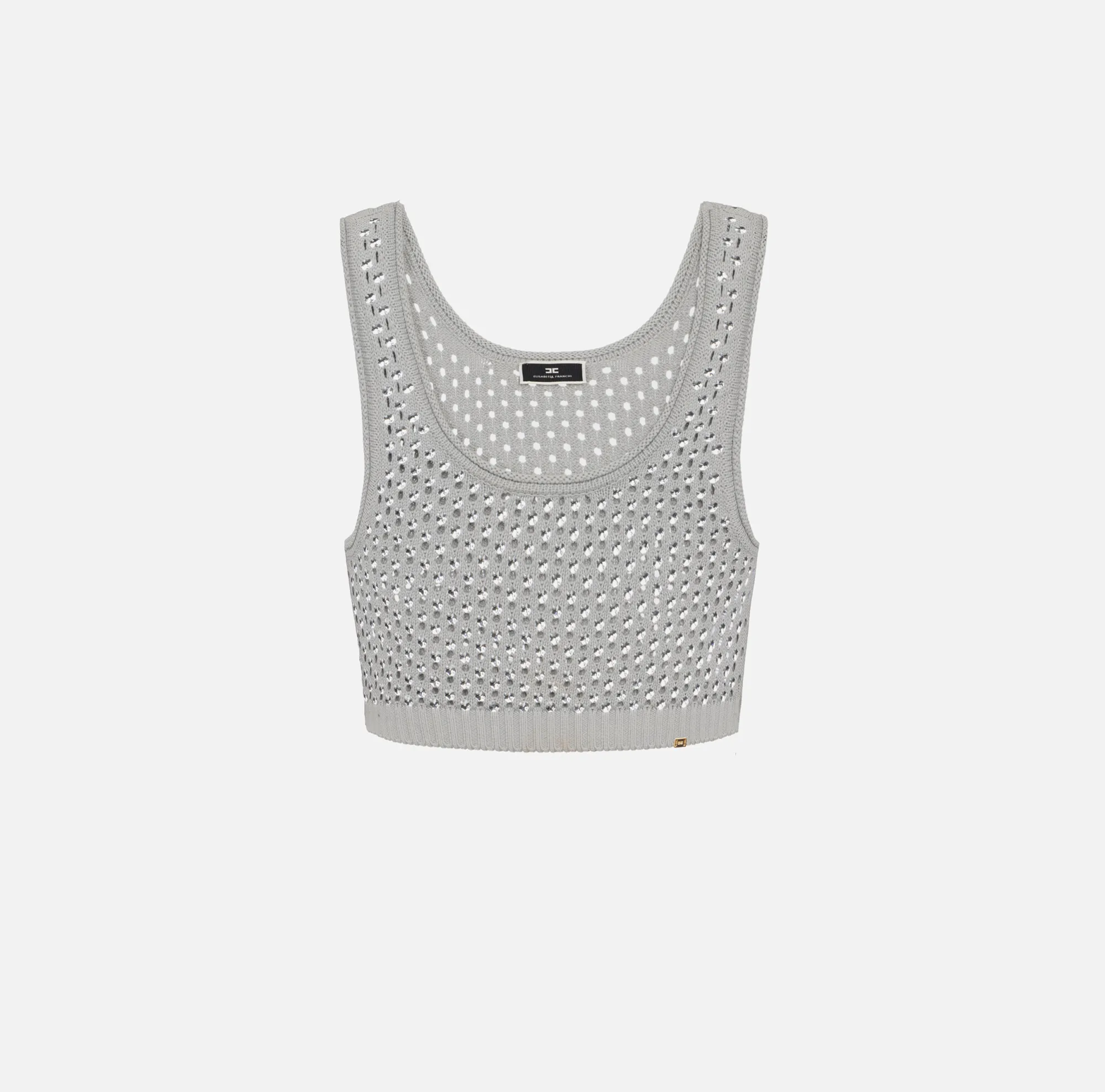 Elisabetta Franchi Top In Cotone Punto Rete Con Strass^ Top, T-Shirt & Body