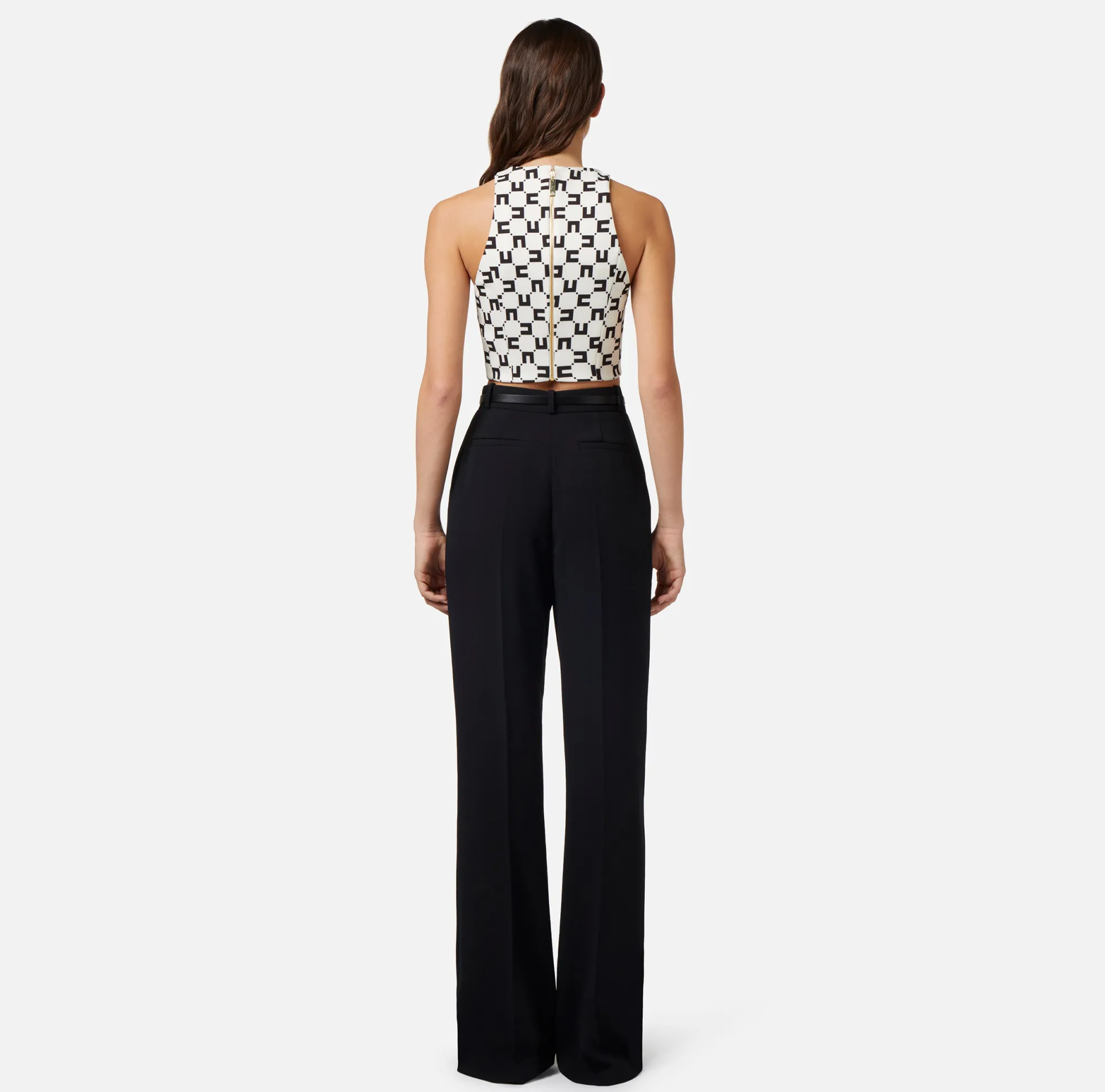 Elisabetta Franchi Top In Crepe Stretch Stampa Logo Con Catena Foulard^ Top, T-Shirt & Body