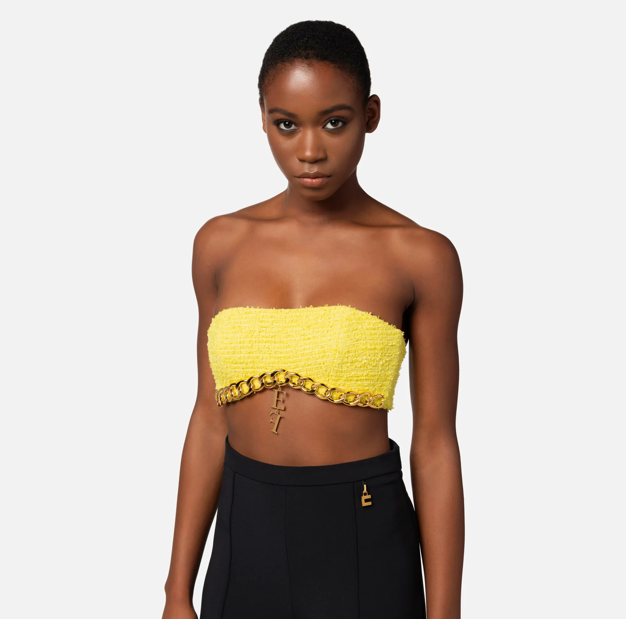 Elisabetta Franchi Top In Tweed Con Maxi Catena^ Top, T-Shirt & Body