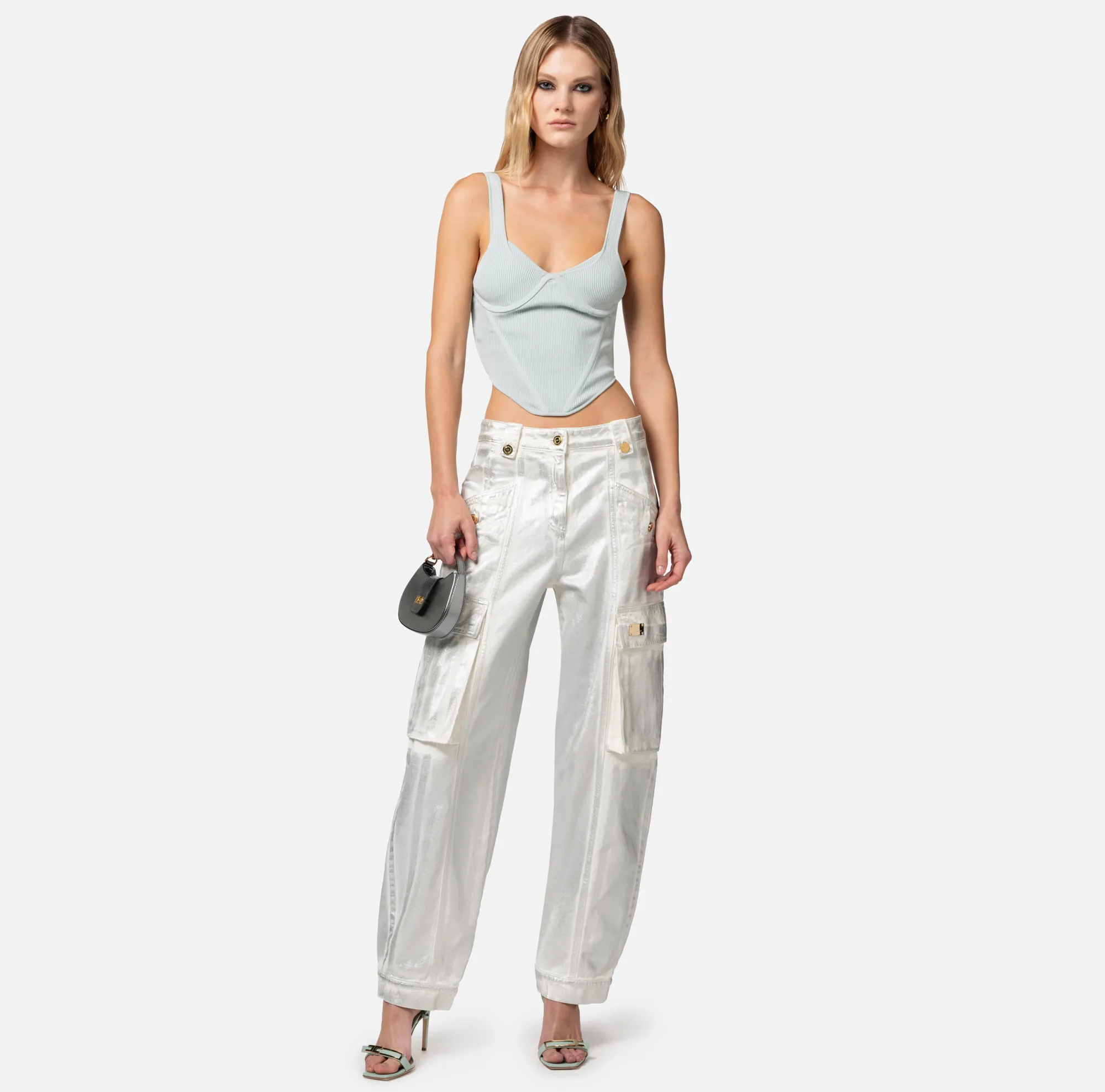 Elisabetta Franchi Top In Viscosa A Costine Con Coppe^ Top, T-Shirt & Body