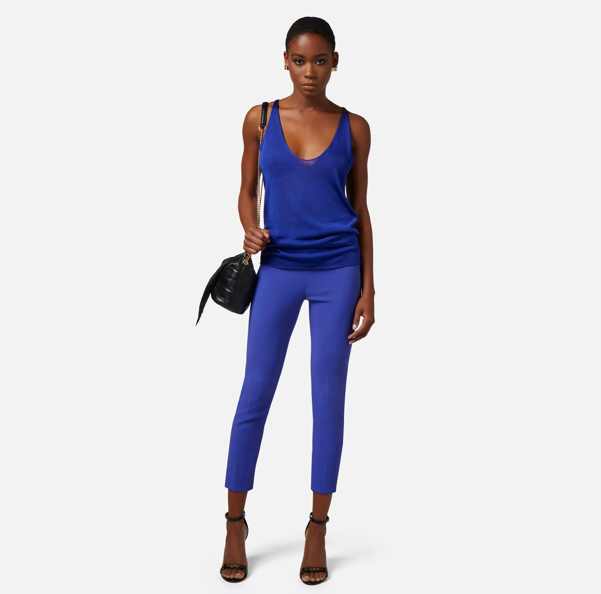 Elisabetta Franchi Top In Viscosa Lucida Con Scollo All'Americana^ Top, T-Shirt & Body