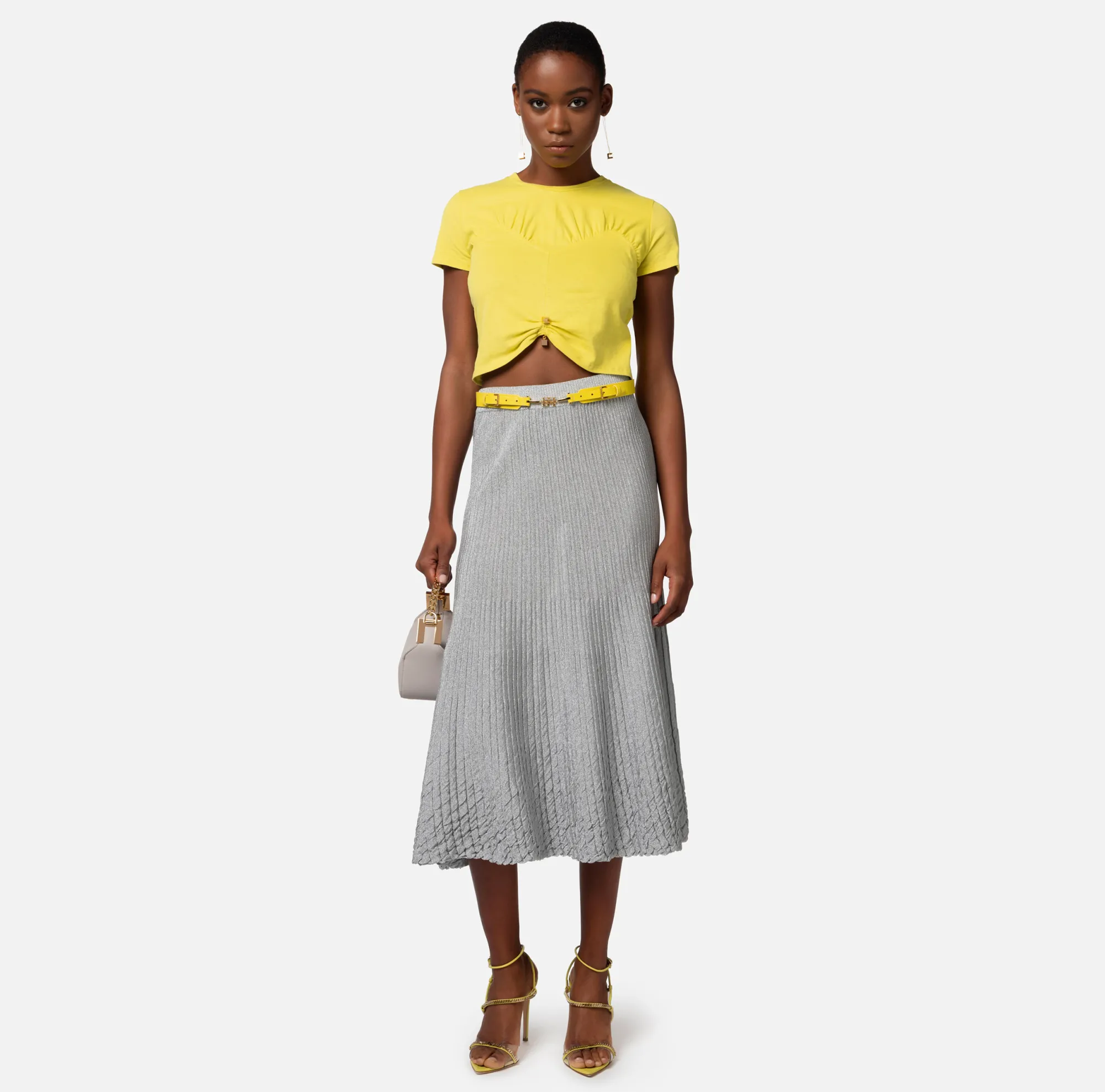 Elisabetta Franchi T-Shirt Cropped In Jersey Con Arriccio^ Top, T-Shirt & Body