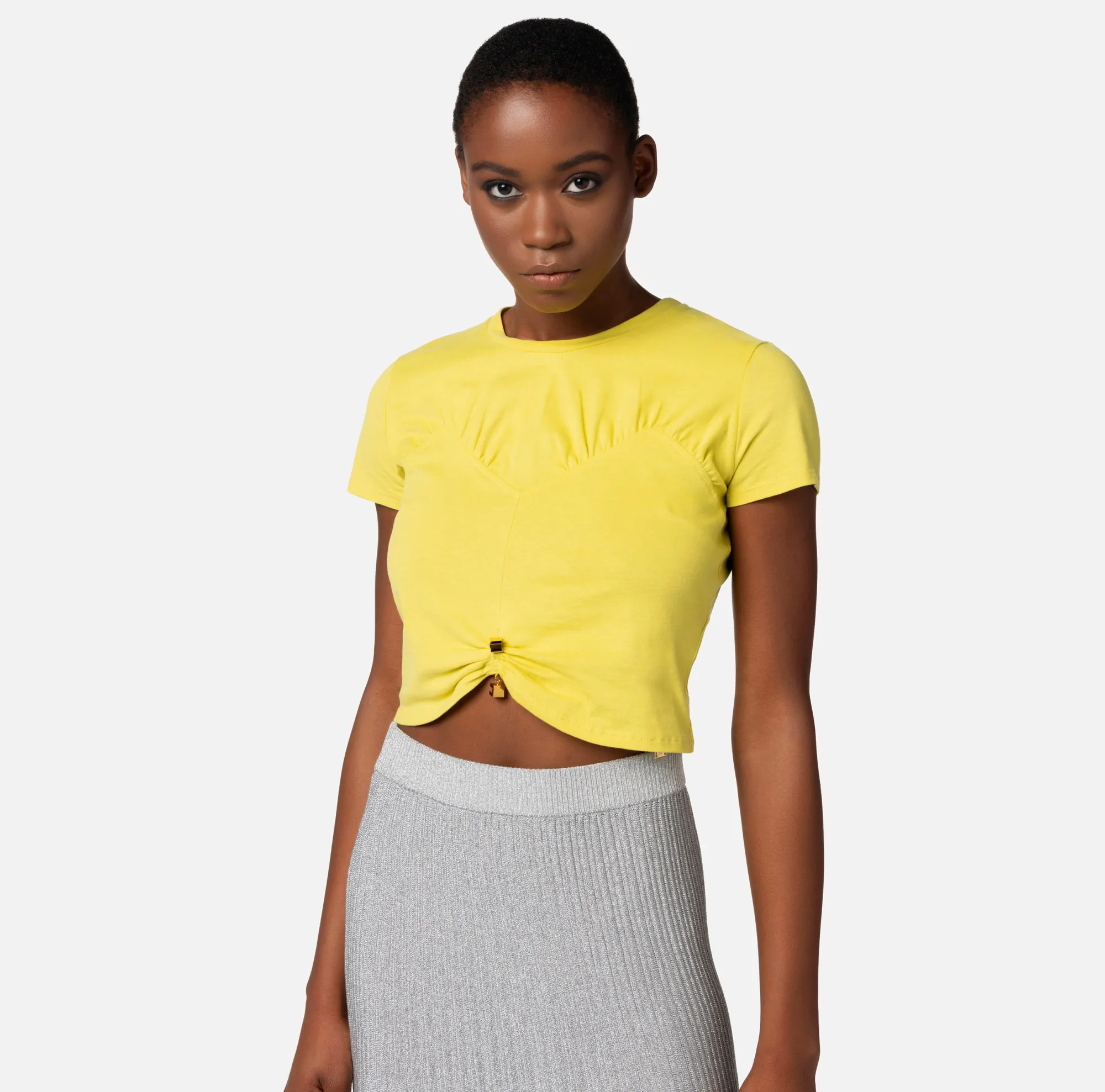 Elisabetta Franchi T-Shirt Cropped In Jersey Con Arriccio^ Top, T-Shirt & Body
