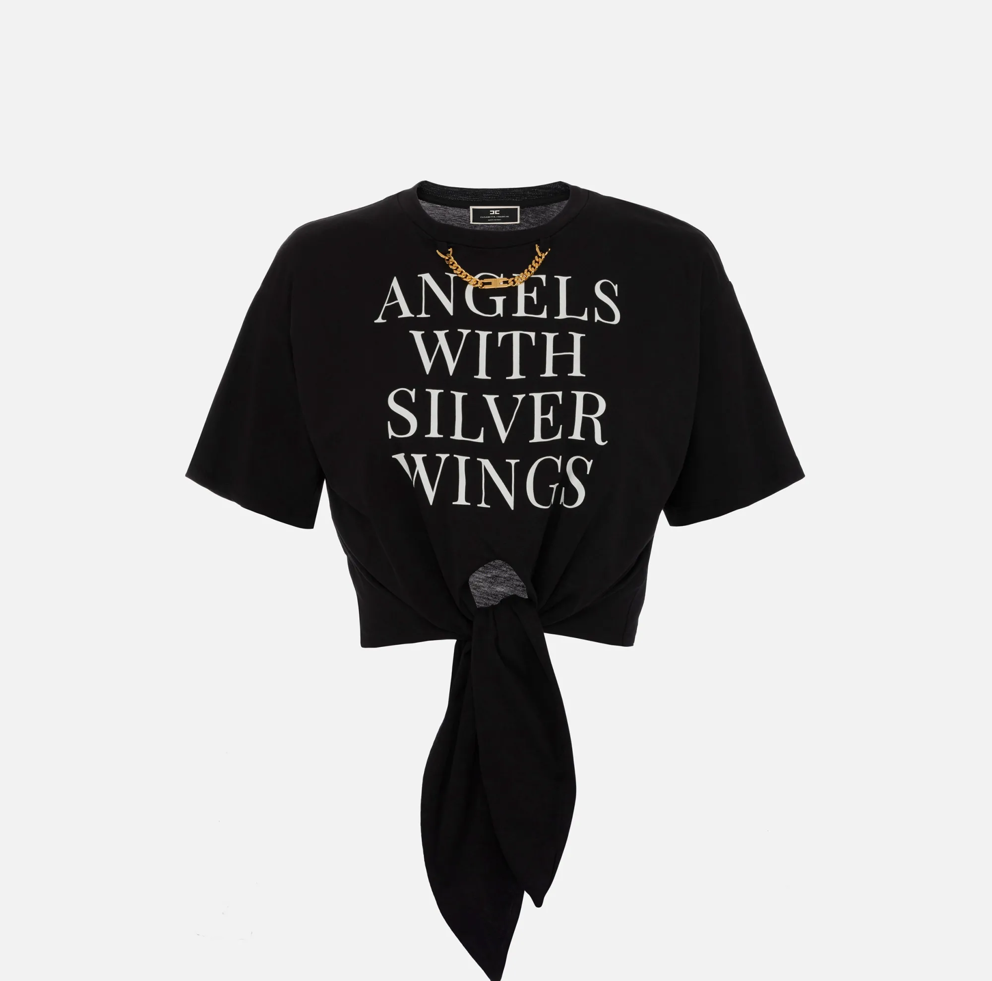 Elisabetta Franchi T-Shirt Cropped In Jersey Con Nodo E Stampa^ Top, T-Shirt & Body