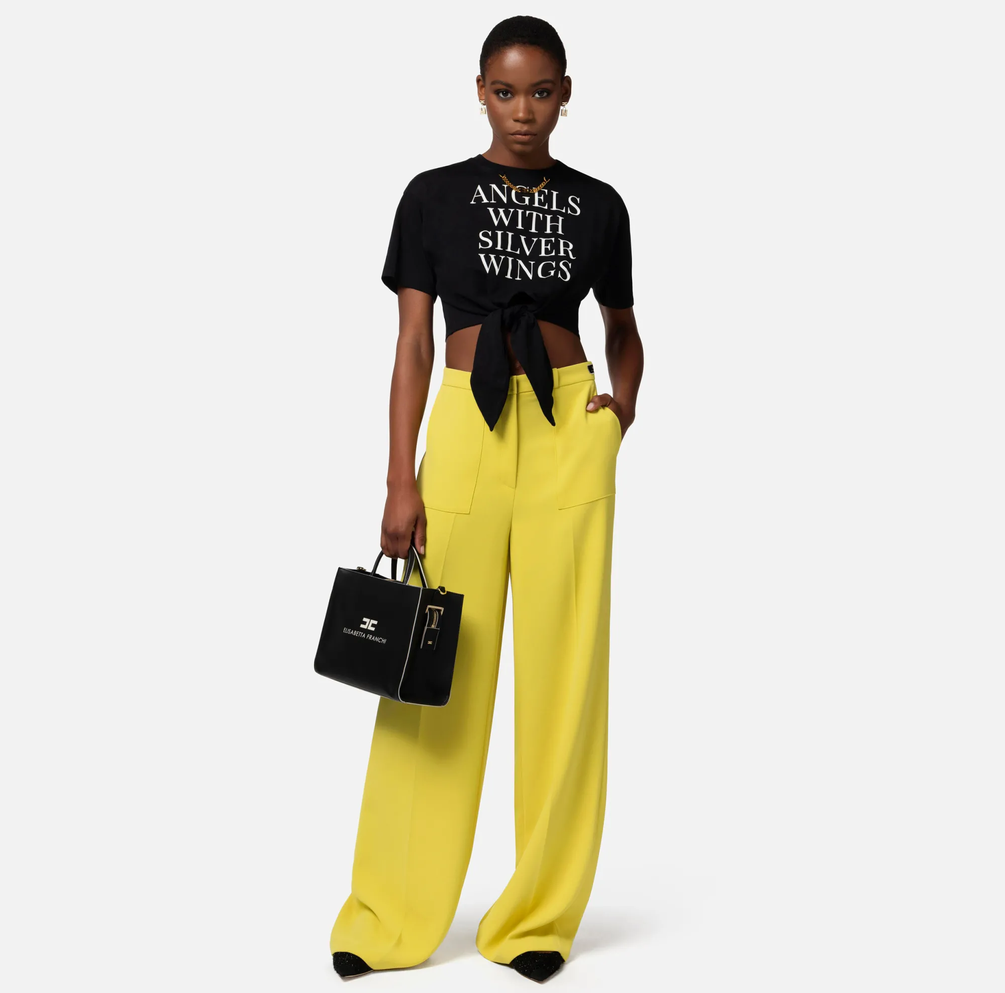 Elisabetta Franchi T-Shirt Cropped In Jersey Con Nodo E Stampa^ Top, T-Shirt & Body