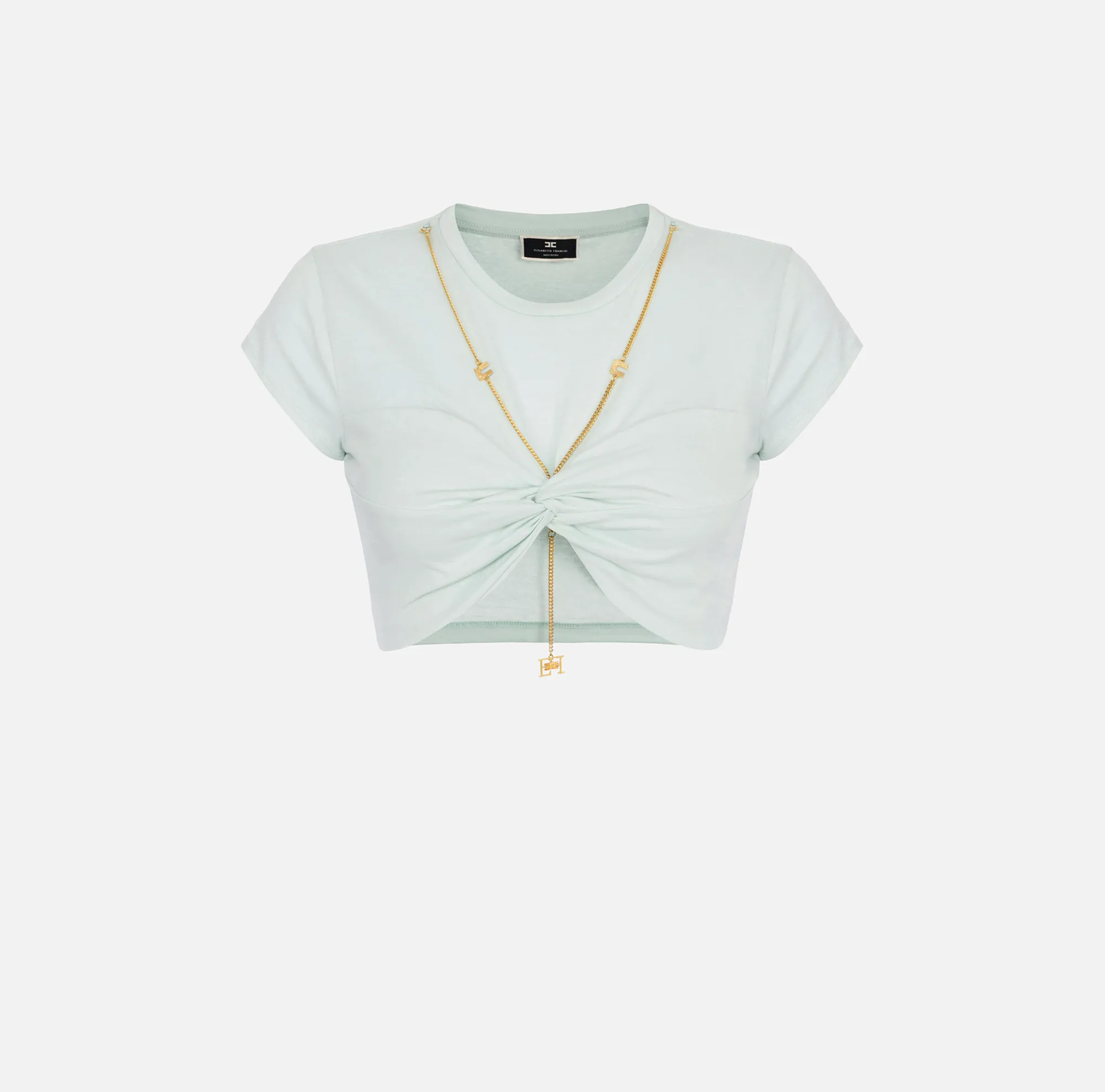 Elisabetta Franchi T-Shirt Cropped In Jersey Con Nodo^ Top, T-Shirt & Body