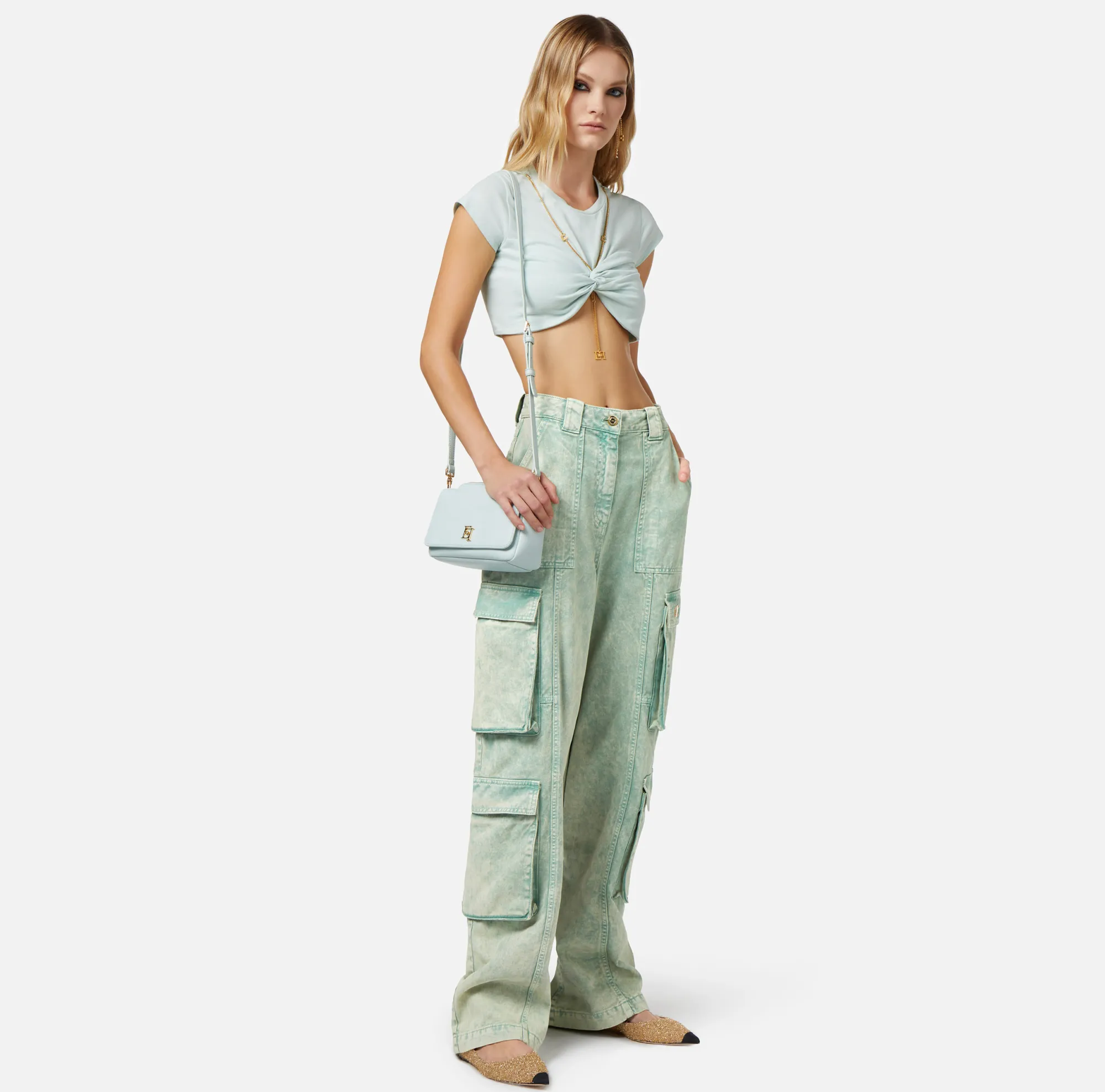 Elisabetta Franchi T-Shirt Cropped In Jersey Con Nodo^ Top, T-Shirt & Body