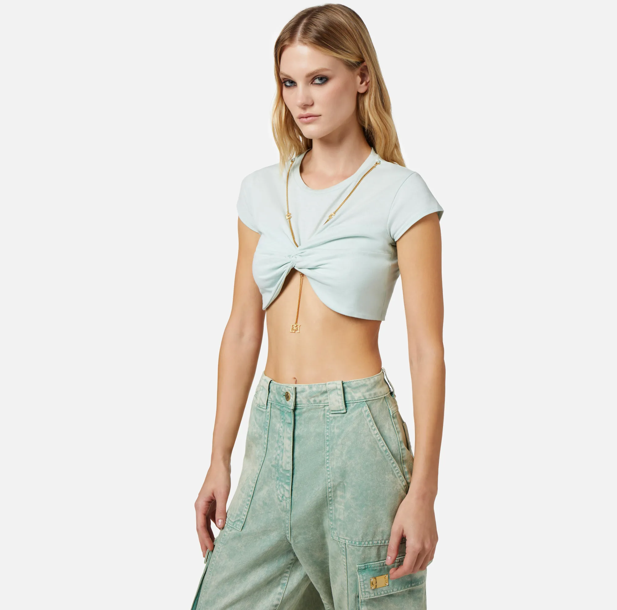 Elisabetta Franchi T-Shirt Cropped In Jersey Con Nodo^ Top, T-Shirt & Body