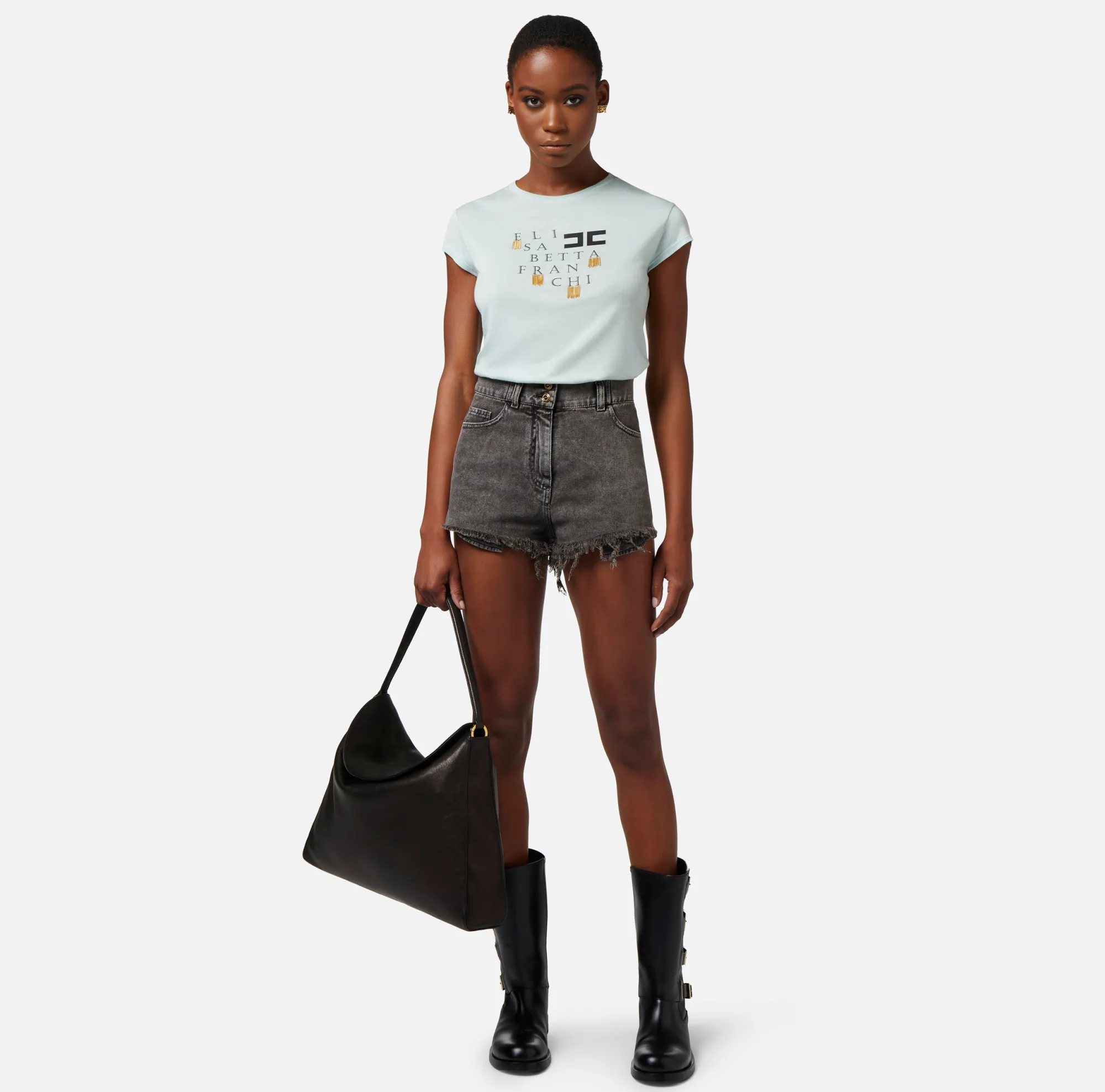 Elisabetta Franchi T-Shirt In Jersey Con Logo E Frange^ Top, T-Shirt & Body