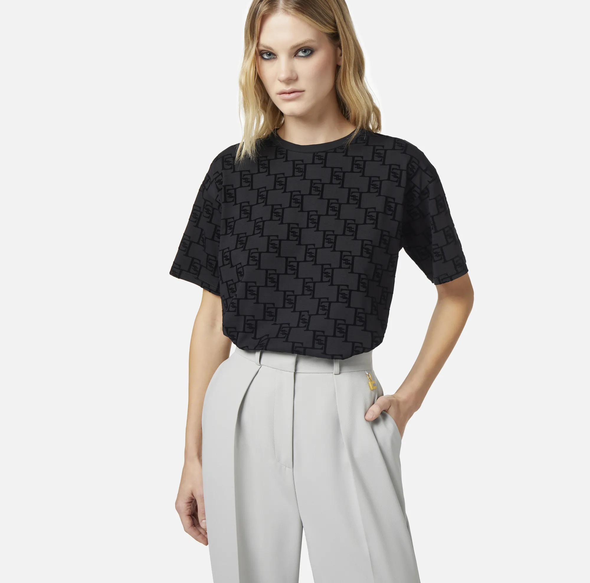 Elisabetta Franchi T-Shirt In Jersey Stampa Logo Flock^ Top, T-Shirt & Body