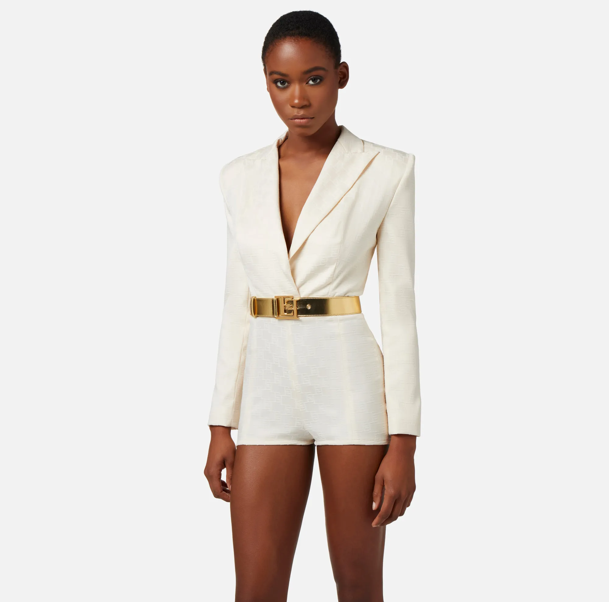 Elisabetta Franchi Tuta Corta In Raso Jacquard Con Cintura^ Tute