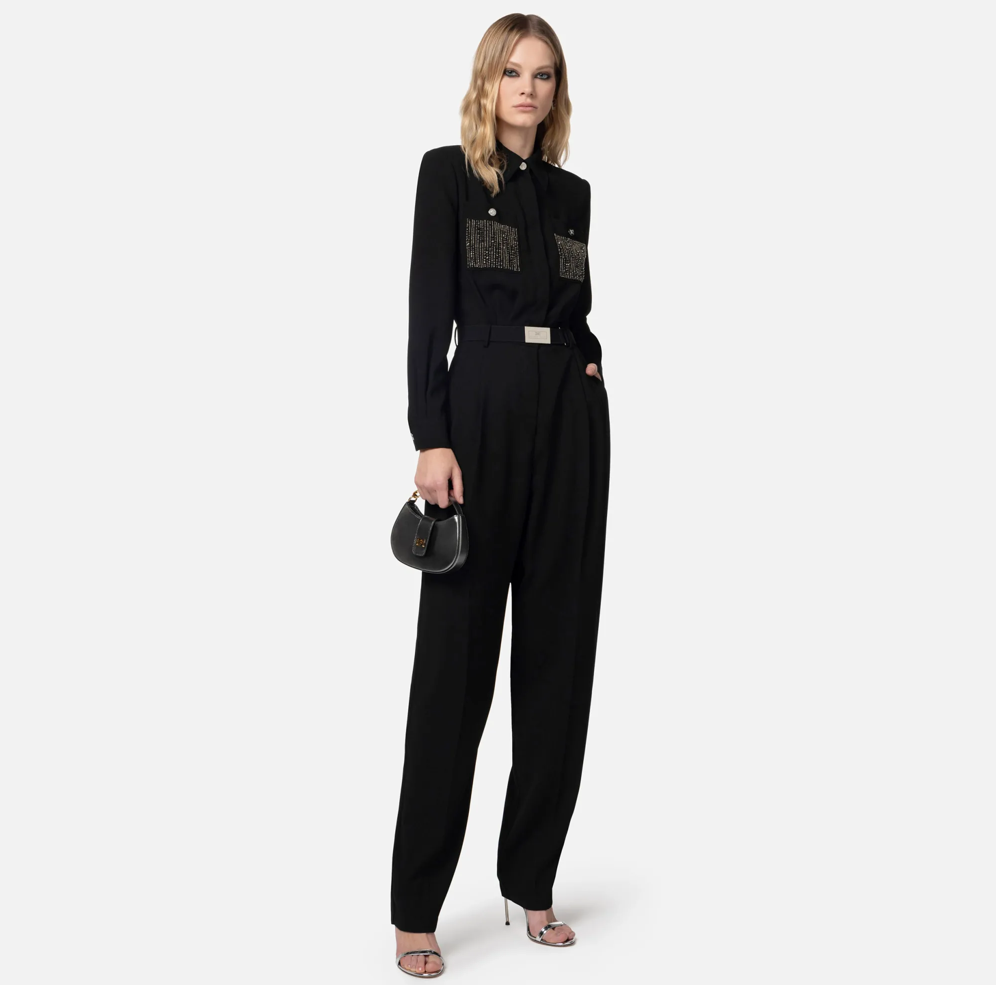 Elisabetta Franchi Tuta In Crepe Con Tasche Ricamate^ Tute