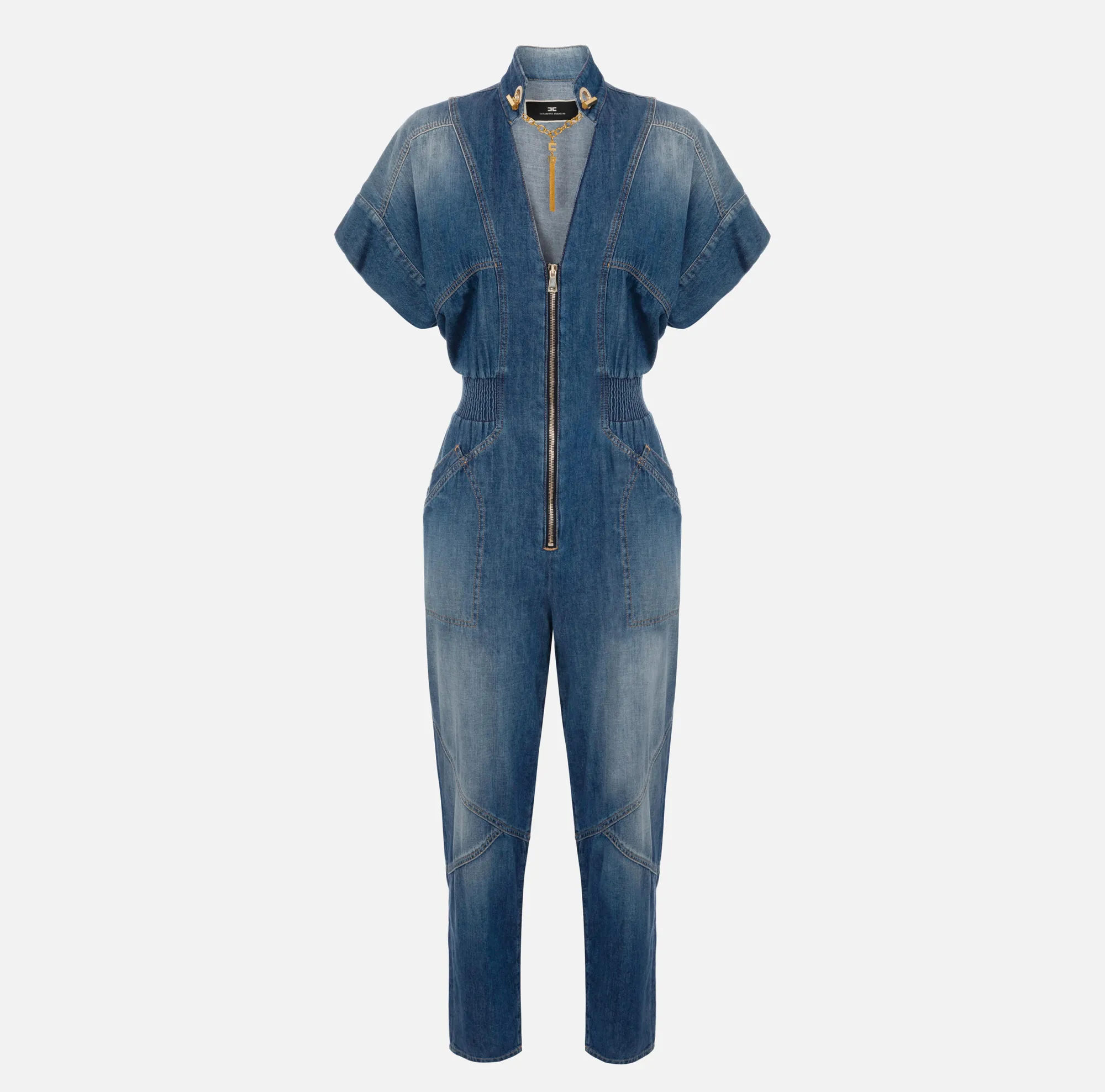 Elisabetta Franchi Tuta In Denim Con Gemello Nello Scollo^ Tute