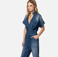 Elisabetta Franchi Tuta In Denim Con Gemello Nello Scollo^ Tute