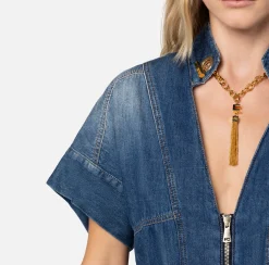 Elisabetta Franchi Tuta In Denim Con Gemello Nello Scollo^ Tute