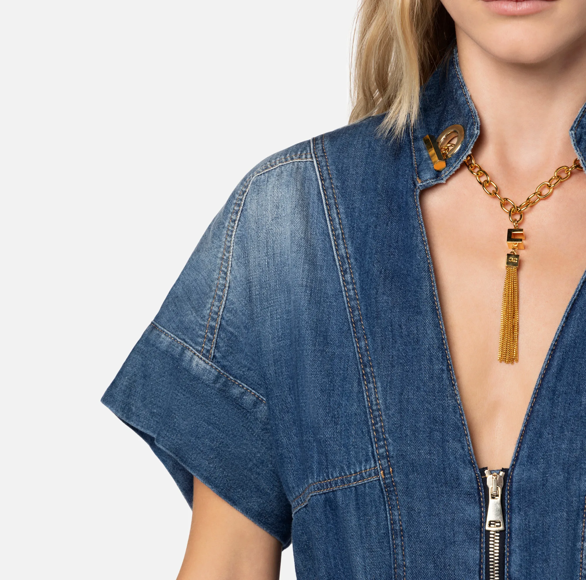 Elisabetta Franchi Tuta In Denim Con Gemello Nello Scollo^ Tute