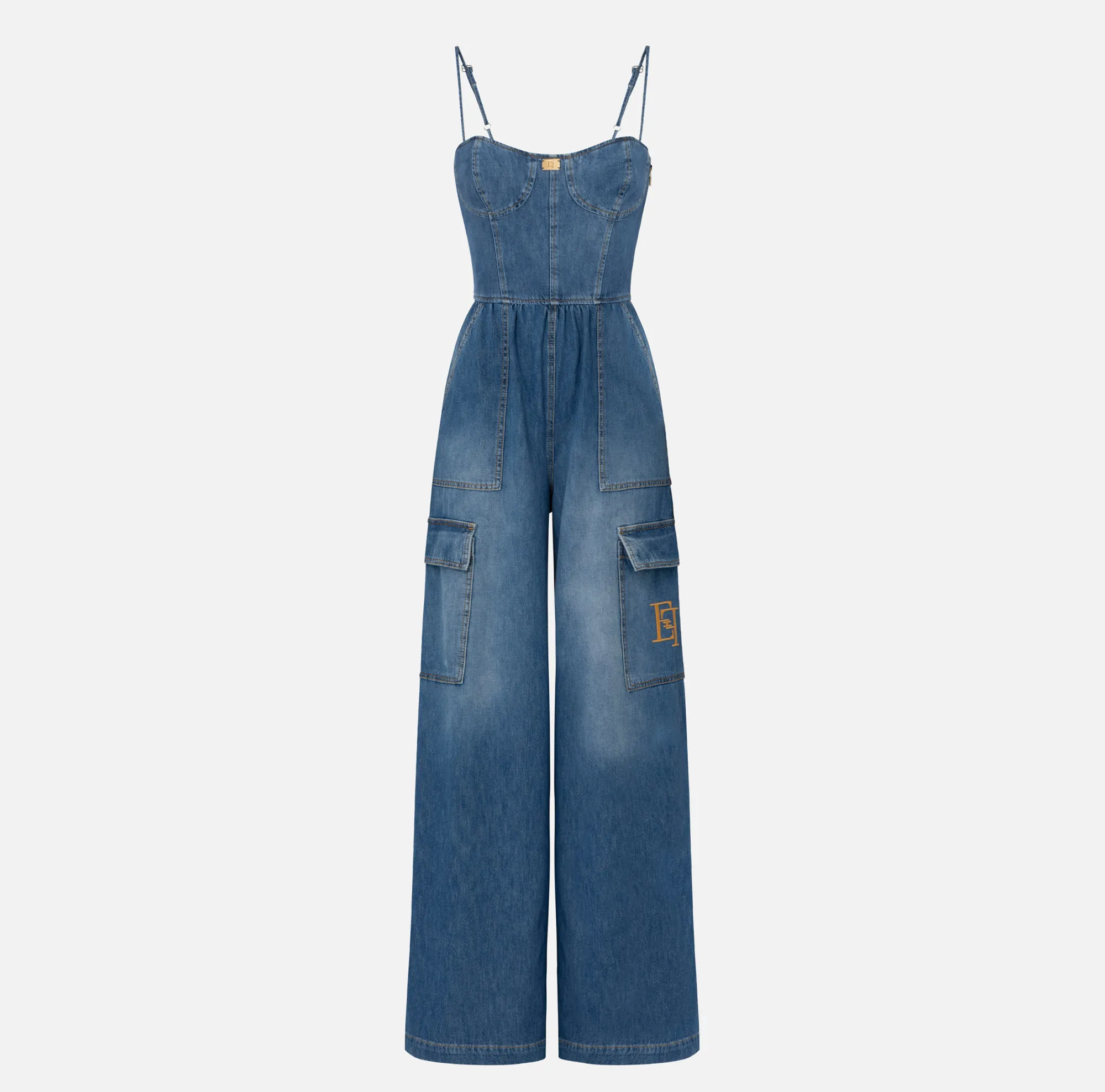 Elisabetta Franchi Tuta In Denim Con Top Bustier^ Tute
