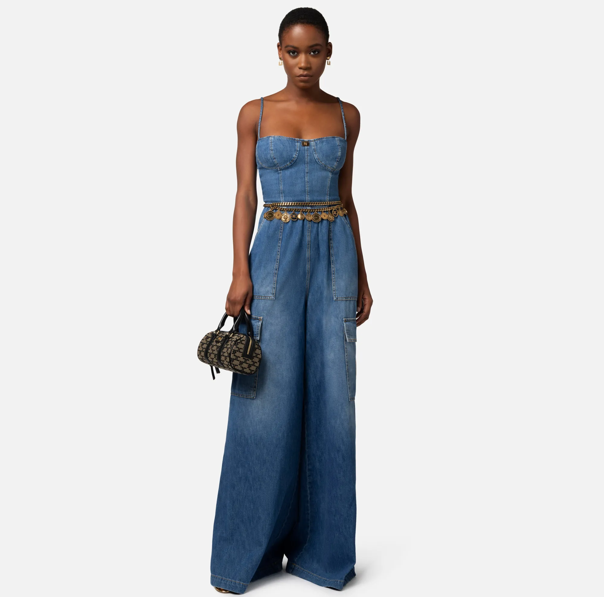 Elisabetta Franchi Tuta In Denim Con Top Bustier^ Tute