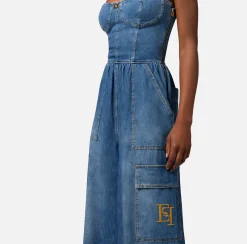Elisabetta Franchi Tuta In Denim Con Top Bustier^ Tute