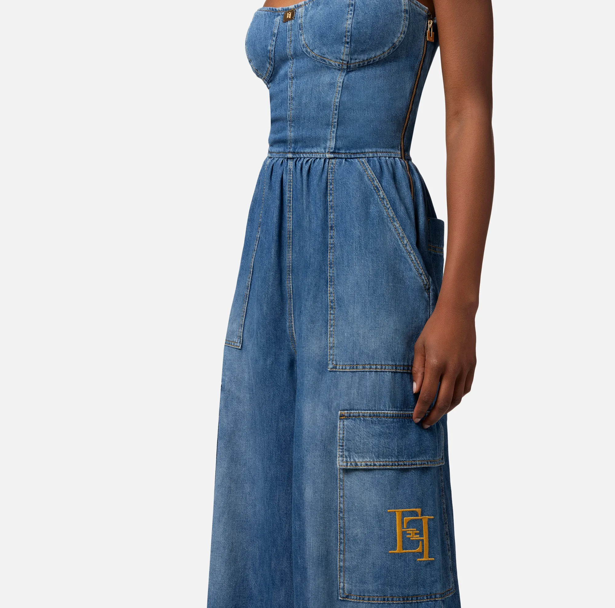 Elisabetta Franchi Tuta In Denim Con Top Bustier^ Tute