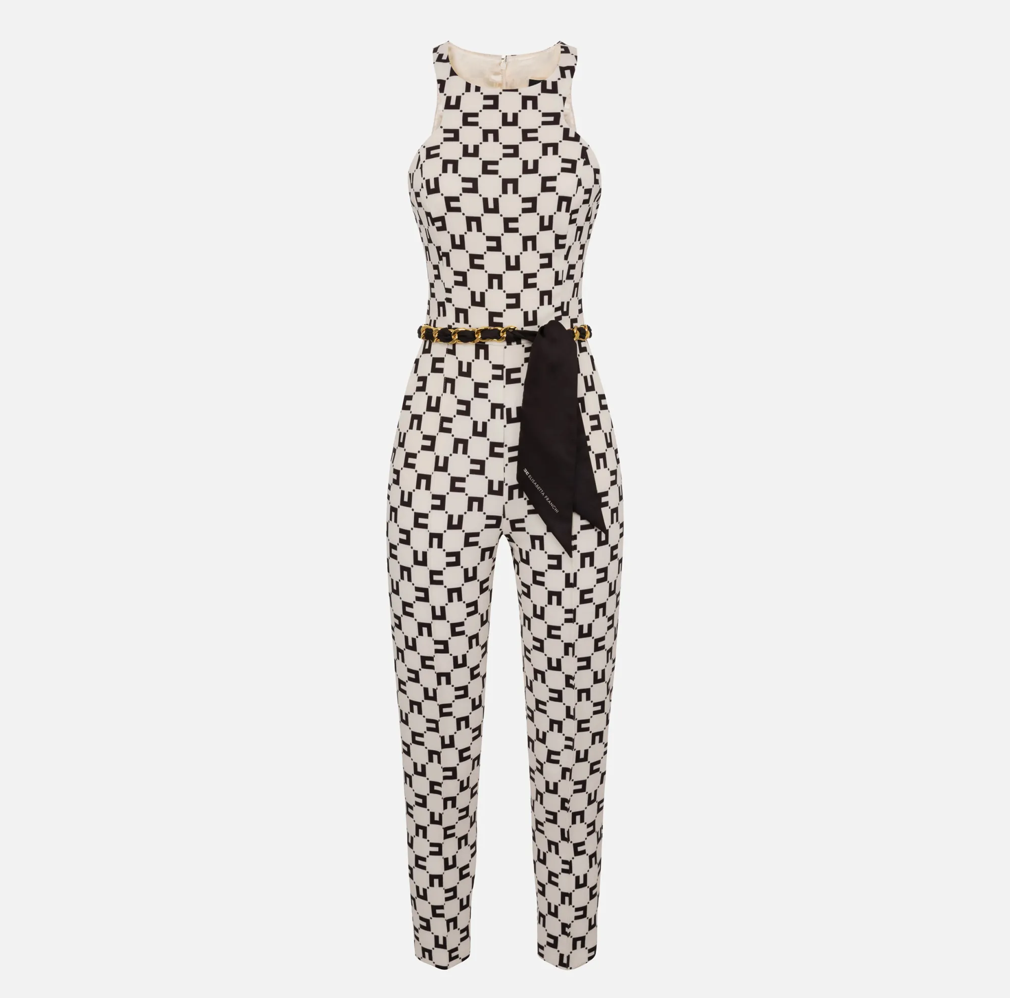 Elisabetta Franchi Tuta In Doppio Crepe Stampa Logo Con Cintura Catena^ Tute