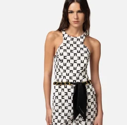 Elisabetta Franchi Tuta In Doppio Crepe Stampa Logo Con Cintura Catena^ Tute