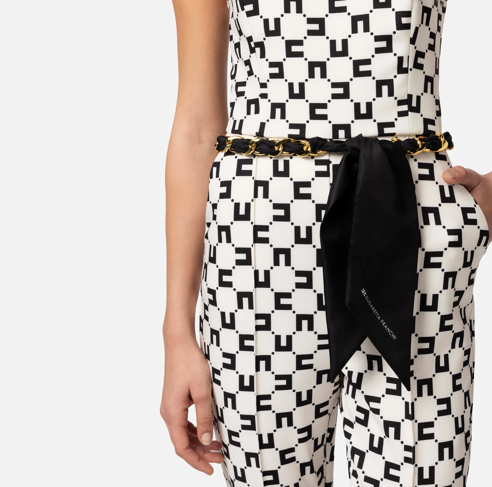 Elisabetta Franchi Tuta In Doppio Crepe Stampa Logo Con Cintura Catena^ Tute
