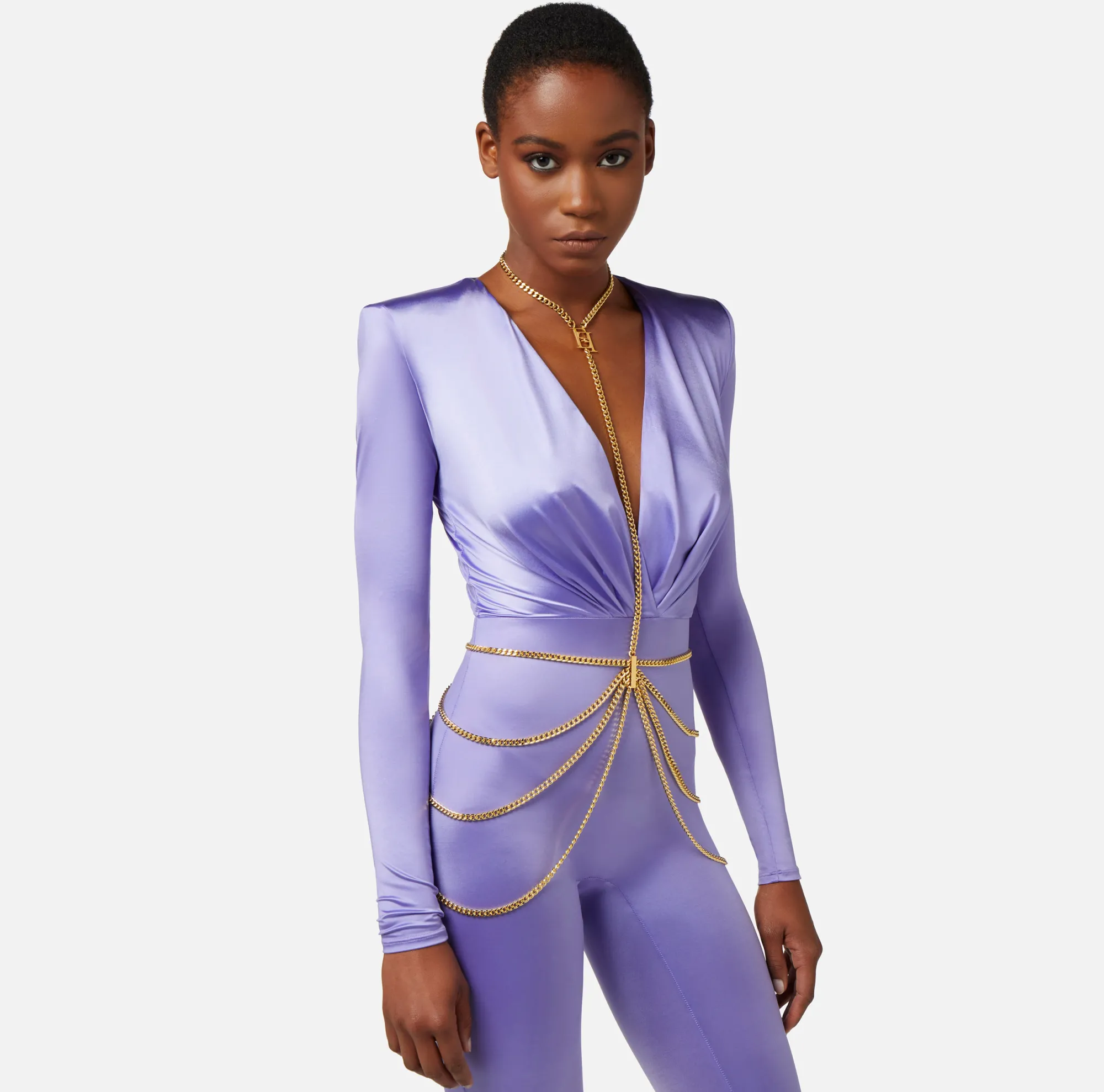 Elisabetta Franchi Tuta In Lycra Con Body Chain^ Tute
